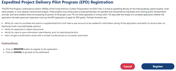 EPD registration page
