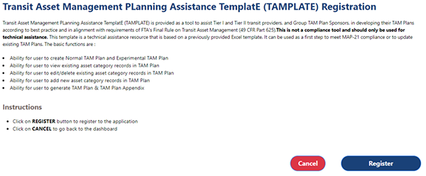 TAMPLATE registration page