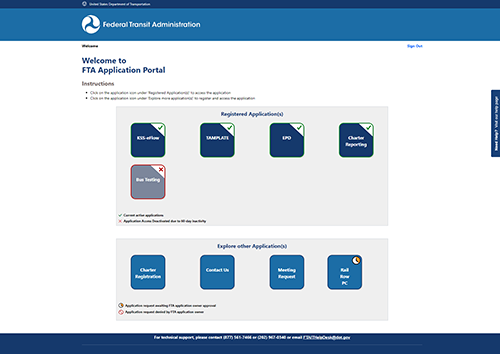 fta application portal dashboard